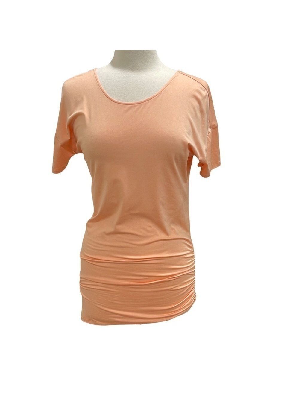 Lucy Longer length Ruched Side Vee back Top SZ S Orange